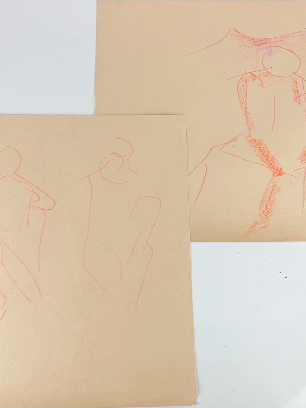 Pair Vintage Art Figural Study Colorful Crayon Figures On Paper Rosemarie Hahn